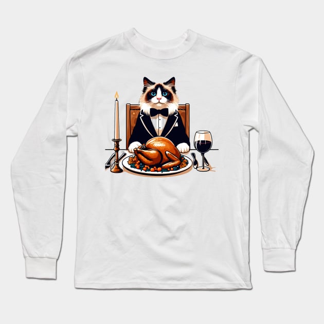 Happy Thanksgiving Ragdoll Cat Long Sleeve T-Shirt by Graceful Designs